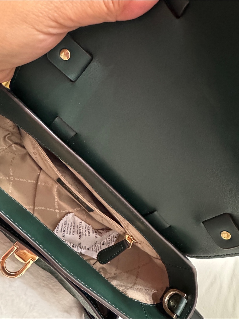 Michael Kors Forest Green Monogram Satchel with Gold Hardware - Picture 8 of 10